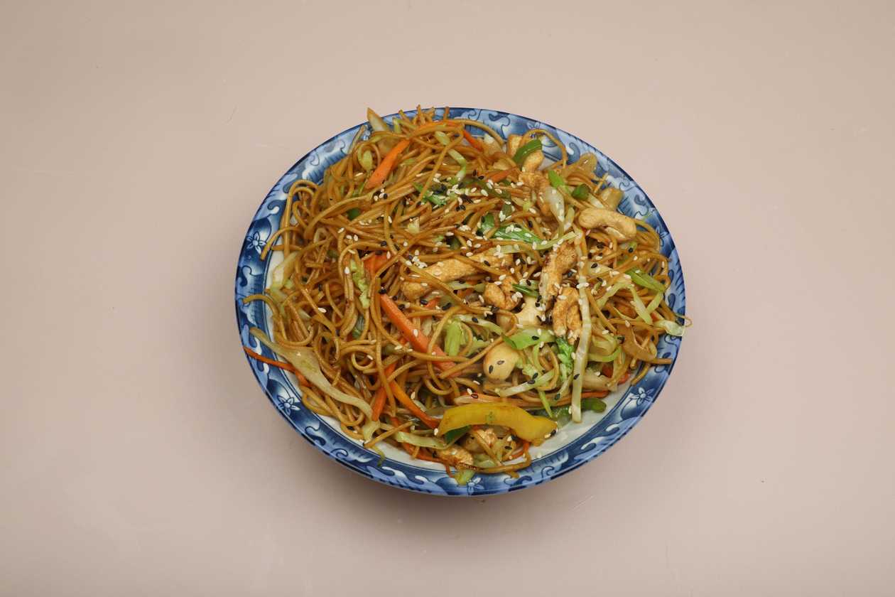 Vegetable Chow Mein With Tofu, Cashew Nuts And Sesame Seeds