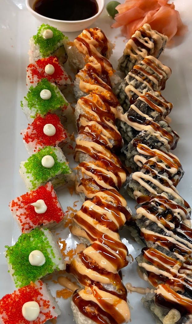 Sushi platter with tobiko rolls